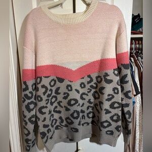 Leopard Print Pink and Gray Women's Sweater